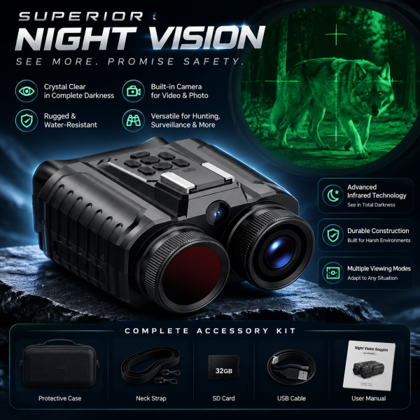 4K Infrared Night Vision Binoculars - 28x Zoom High-Definition Display